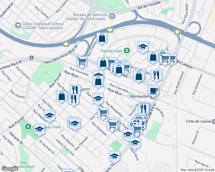 map of restaurants, bars, coffee shops, grocery stores, and more near 482 Rue Tassé in Montréal