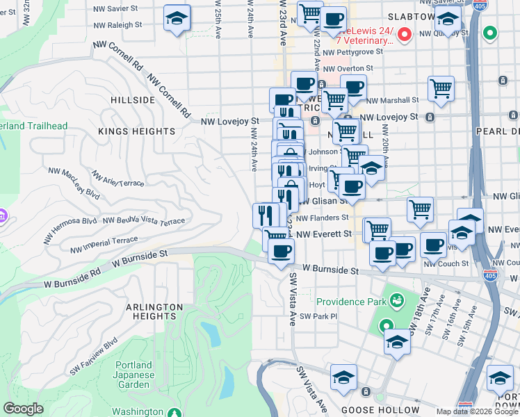 map of restaurants, bars, coffee shops, grocery stores, and more near in Portland