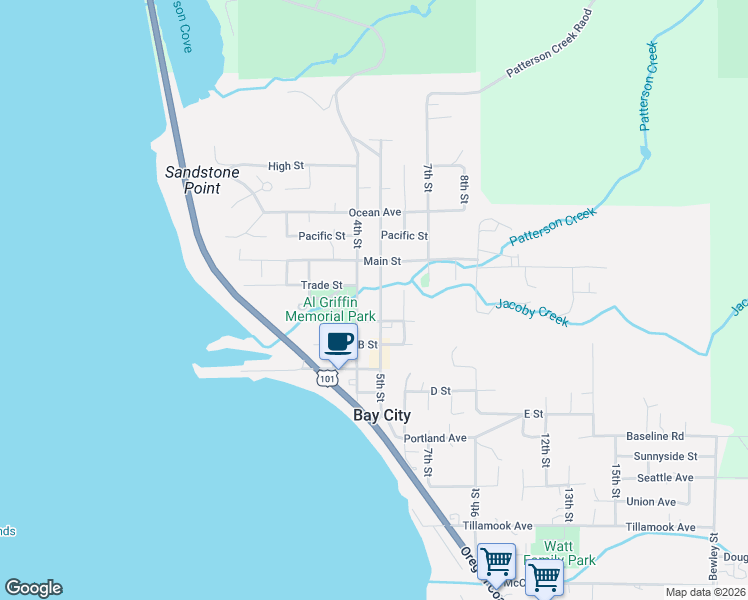 map of restaurants, bars, coffee shops, grocery stores, and more near 9554 5th Street in Bay City