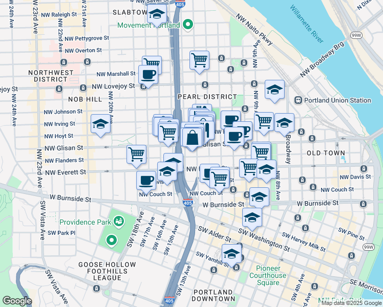 map of restaurants, bars, coffee shops, grocery stores, and more near 464 Northwest 15th Avenue in Portland