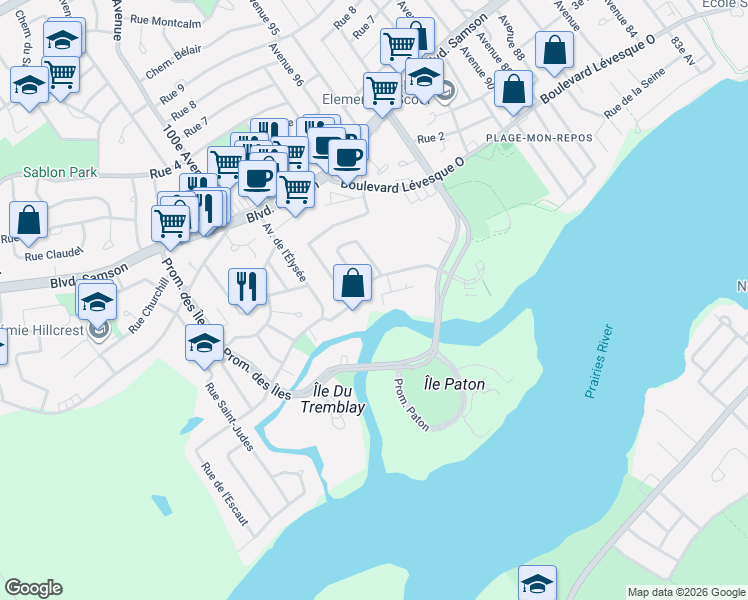map of restaurants, bars, coffee shops, grocery stores, and more near 4500 Chemin des Cageux in Laval