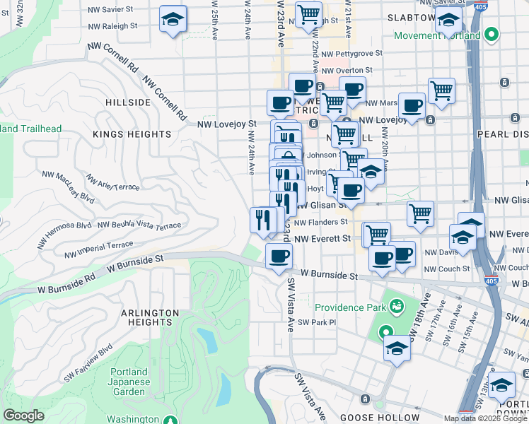 map of restaurants, bars, coffee shops, grocery stores, and more near in Portland