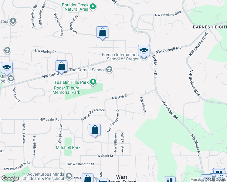 map of restaurants, bars, coffee shops, grocery stores, and more near 975 Northwest Torryview Lane in Portland