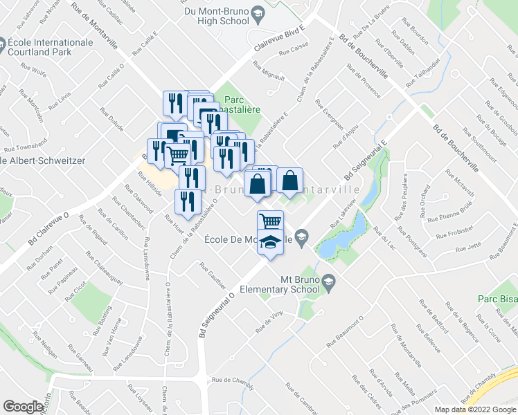 map of restaurants, bars, coffee shops, grocery stores, and more near in St-Bruno-de-Montarville