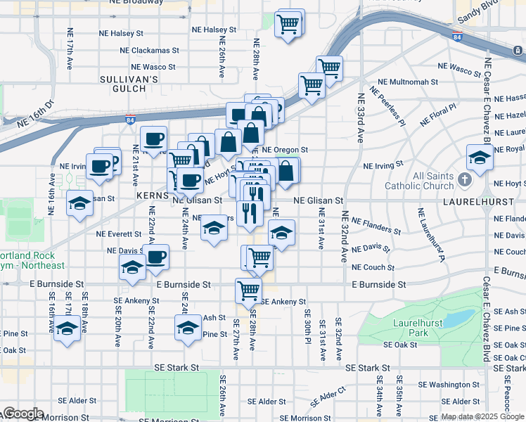 map of restaurants, bars, coffee shops, grocery stores, and more near in Portland