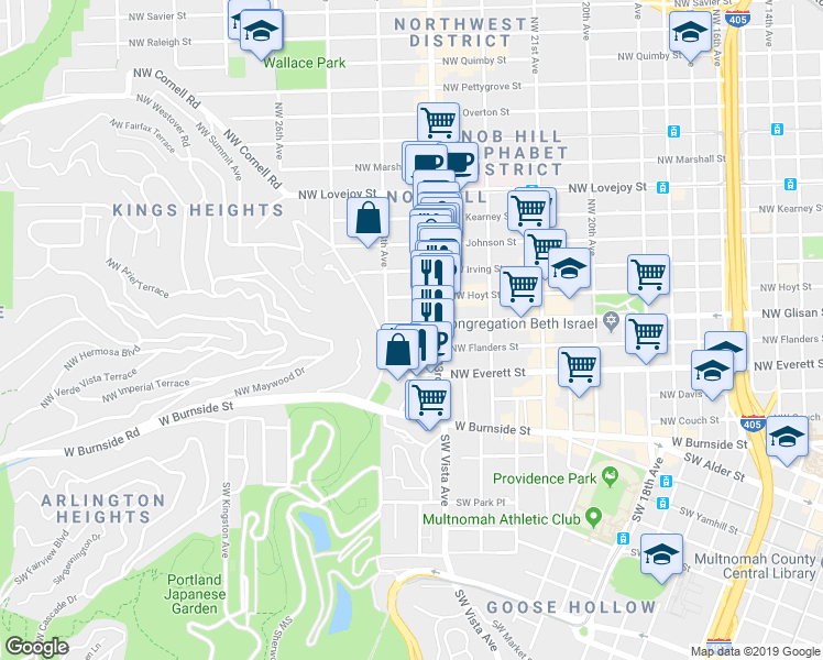 map of restaurants, bars, coffee shops, grocery stores, and more near in Portland