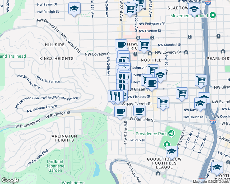 map of restaurants, bars, coffee shops, grocery stores, and more near in Portland