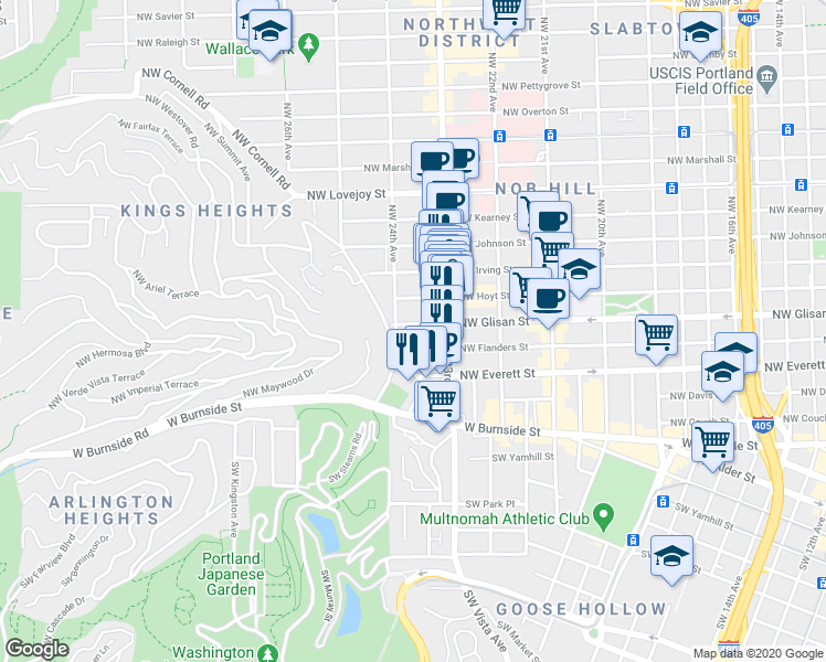 map of restaurants, bars, coffee shops, grocery stores, and more near in Portland