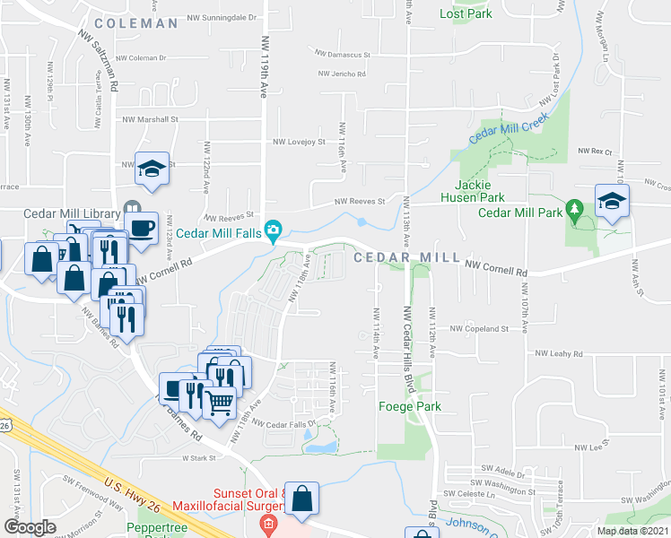 map of restaurants, bars, coffee shops, grocery stores, and more near 730 Northwest 118th Avenue in Portland
