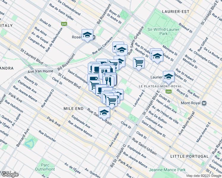 map of restaurants, bars, coffee shops, grocery stores, and more near 5333 Avenue Casgrain in Montreal