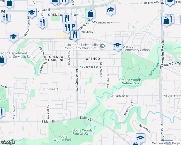 map of restaurants, bars, coffee shops, grocery stores, and more near 845 Northeast 67th Avenue in Hillsboro