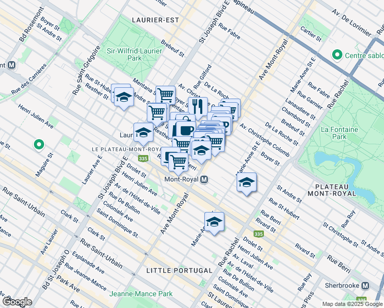 map of restaurants, bars, coffee shops, grocery stores, and more near 4546 Rue Resther in Montréal