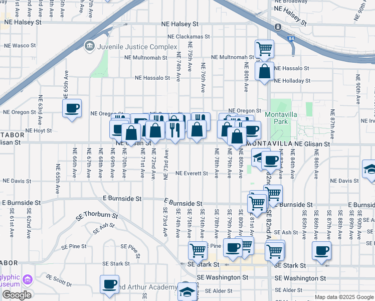 map of restaurants, bars, coffee shops, grocery stores, and more near 451 Northeast 75th Avenue in Portland