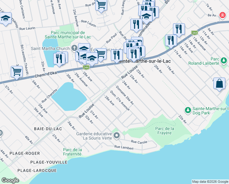 map of restaurants, bars, coffee shops, grocery stores, and more near 500 Domaine 27e Avenue in Saint-Eustache