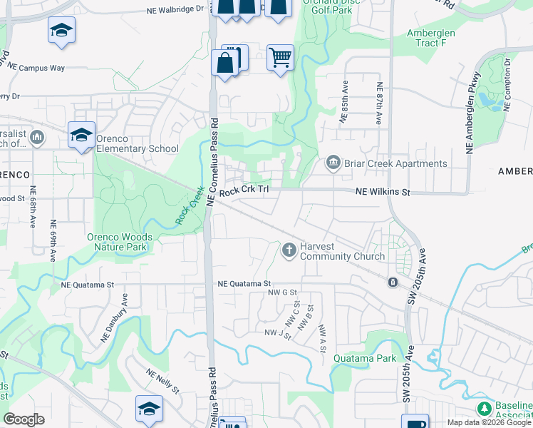 map of restaurants, bars, coffee shops, grocery stores, and more near Northeast Miriam Way in Hillsboro