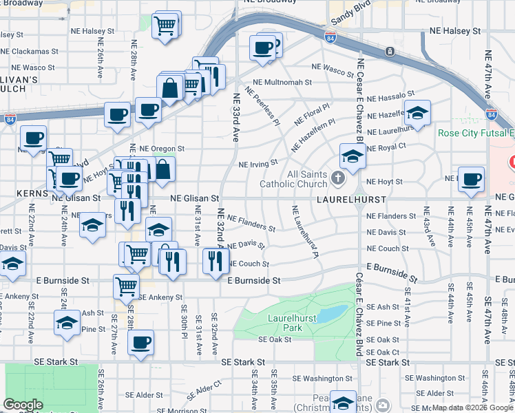 map of restaurants, bars, coffee shops, grocery stores, and more near in Portland