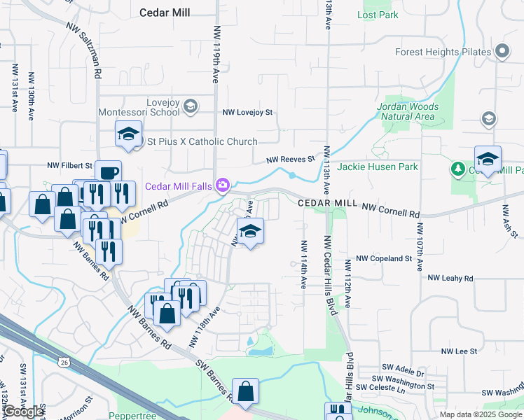 map of restaurants, bars, coffee shops, grocery stores, and more near 818 Northwest 118th Avenue in Portland