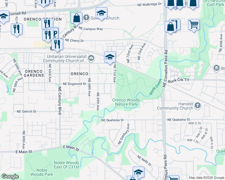 map of restaurants, bars, coffee shops, grocery stores, and more near 858 Northeast 71st Avenue in Hillsboro