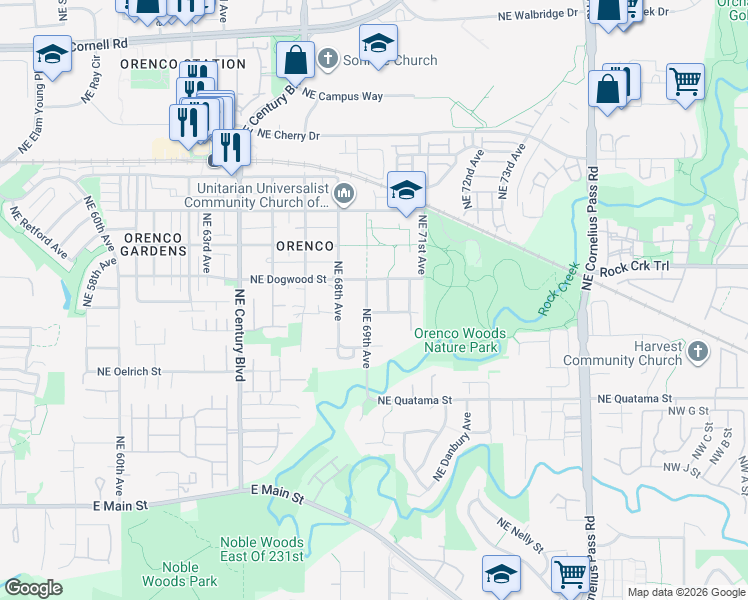 map of restaurants, bars, coffee shops, grocery stores, and more near 881 Northeast 70th Avenue in Hillsboro