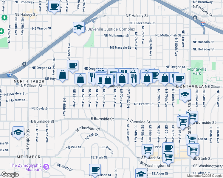 map of restaurants, bars, coffee shops, grocery stores, and more near 7035 Northeast Glisan Street in Portland