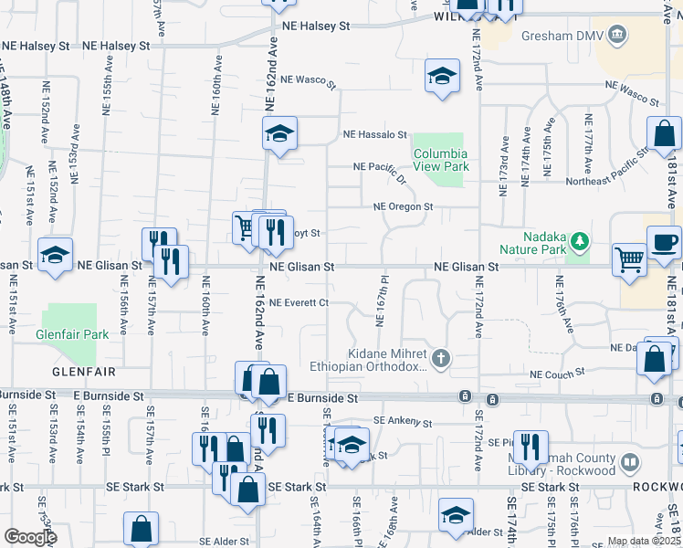 map of restaurants, bars, coffee shops, grocery stores, and more near in Gresham