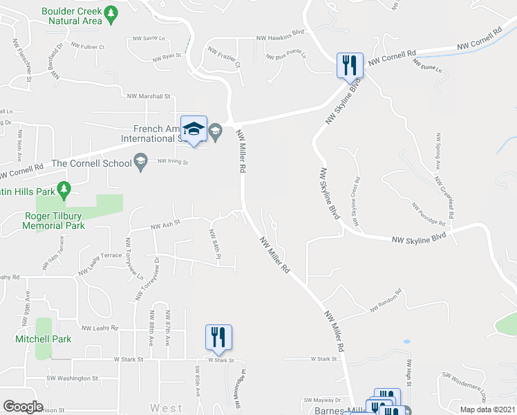 map of restaurants, bars, coffee shops, grocery stores, and more near 400 Northwest Miller Road in Portland