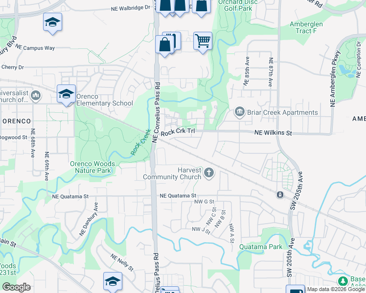 map of restaurants, bars, coffee shops, grocery stores, and more near 21396 Northwest Miriam Way in Hillsboro