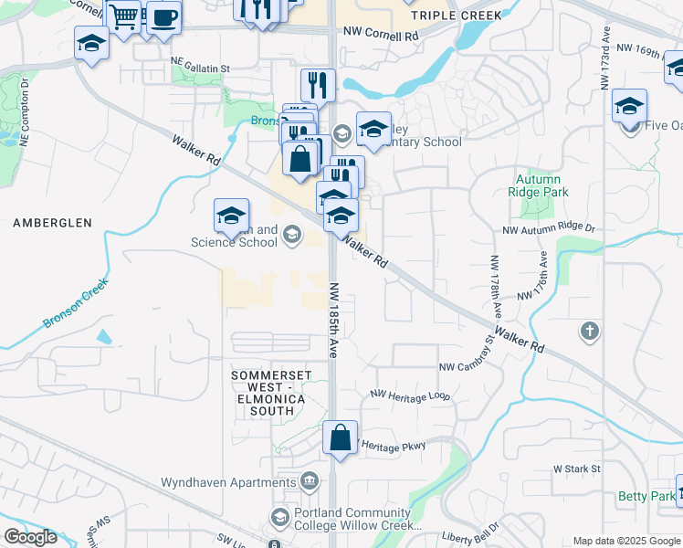 map of restaurants, bars, coffee shops, grocery stores, and more near 910 Northwest 185th Avenue in Beaverton