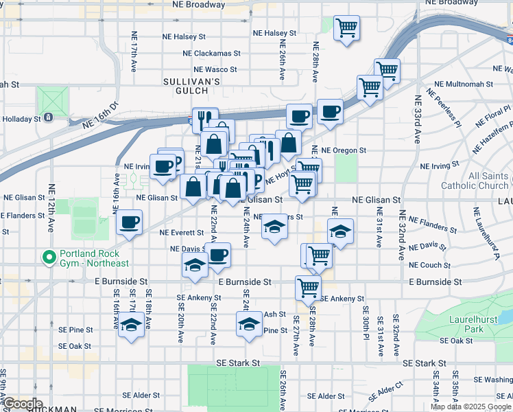 map of restaurants, bars, coffee shops, grocery stores, and more near in Portland