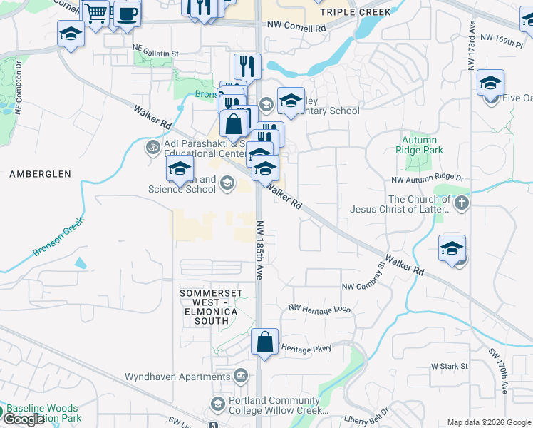 map of restaurants, bars, coffee shops, grocery stores, and more near 970 Northwest 185th Avenue in Beaverton