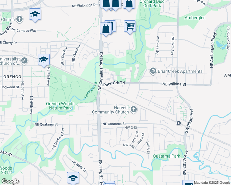 map of restaurants, bars, coffee shops, grocery stores, and more near 21514 Northeast Miriam Way in Hillsboro
