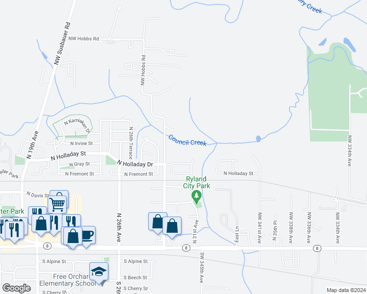 map of restaurants, bars, coffee shops, grocery stores, and more near 2990 North Irvine Street in Cornelius