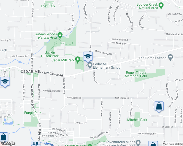 map of restaurants, bars, coffee shops, grocery stores, and more near 10260 Northwest Cornell Road in Portland