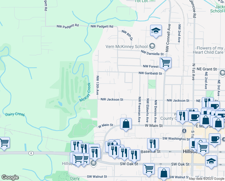map of restaurants, bars, coffee shops, grocery stores, and more near 1074 Northwest Rachel Street in Hillsboro