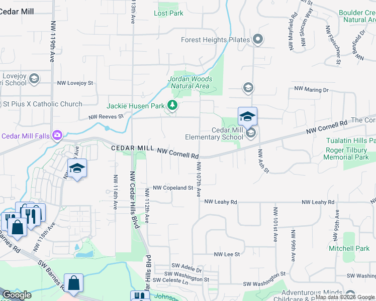 map of restaurants, bars, coffee shops, grocery stores, and more near 10805 Northwest Cornell Road in Portland