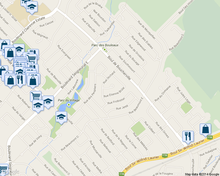 map of restaurants, bars, coffee shops, grocery stores, and more near 400 Place Orchard in Saint-Bruno-de-Montarville