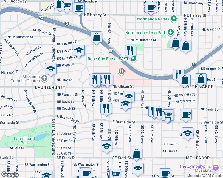 map of restaurants, bars, coffee shops, grocery stores, and more near in Portland