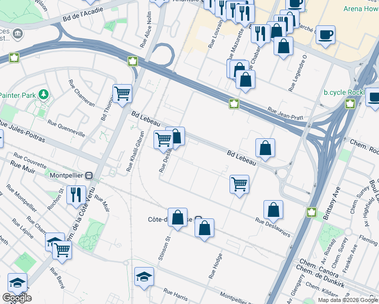 map of restaurants, bars, coffee shops, grocery stores, and more near in Montreal