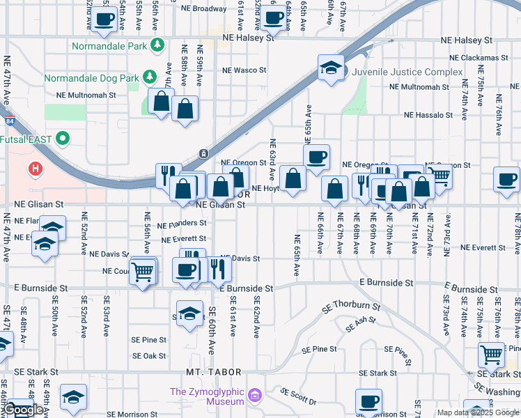 map of restaurants, bars, coffee shops, grocery stores, and more near in Portland