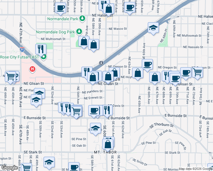 map of restaurants, bars, coffee shops, grocery stores, and more near in Portland