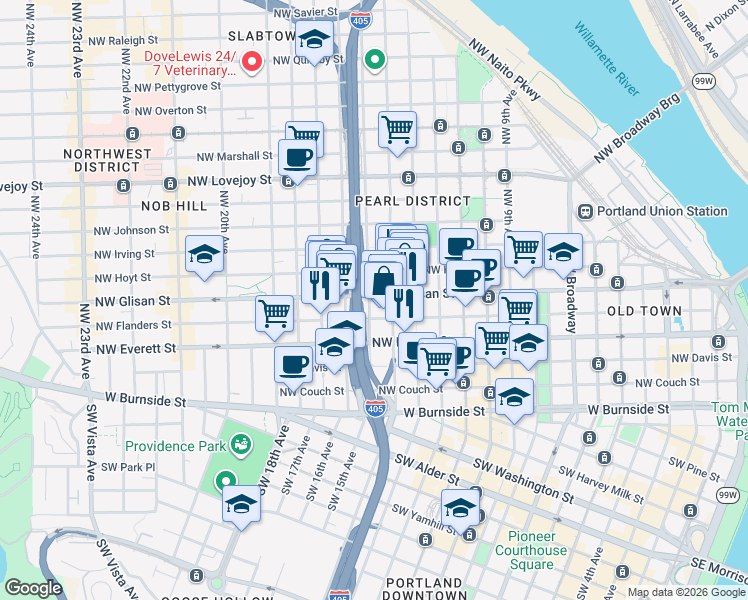 map of restaurants, bars, coffee shops, grocery stores, and more near 464 Northwest 15th Avenue in Portland