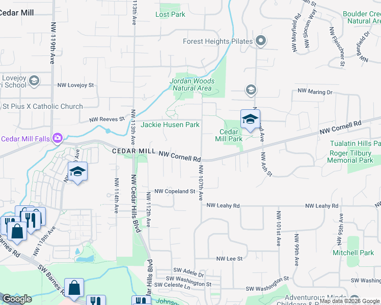 map of restaurants, bars, coffee shops, grocery stores, and more near 10887 Northwest Cornell Road in Portland