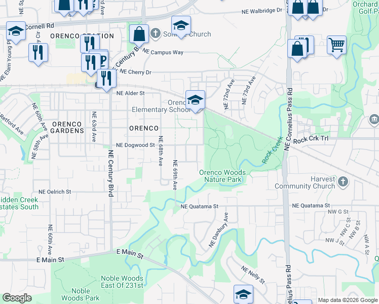 map of restaurants, bars, coffee shops, grocery stores, and more near 881 Northeast 70th Avenue in Hillsboro