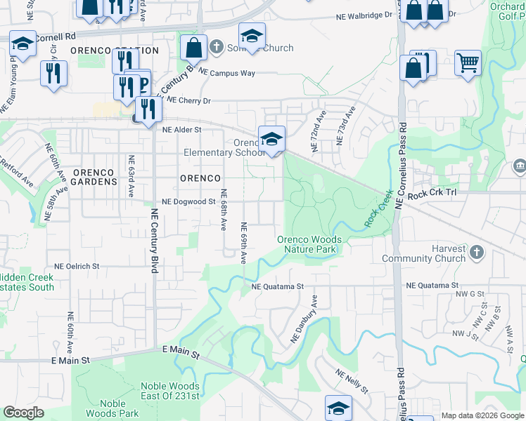 map of restaurants, bars, coffee shops, grocery stores, and more near 881 Northeast 70th Avenue in Hillsboro