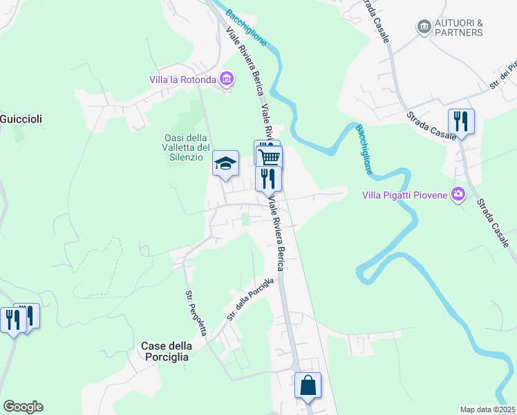 map of restaurants, bars, coffee shops, grocery stores, and more near Via Stromboli in Vicenza