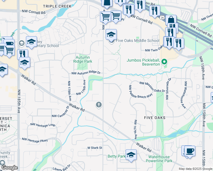 map of restaurants, bars, coffee shops, grocery stores, and more near 977 Northwest 170th Drive in Beaverton