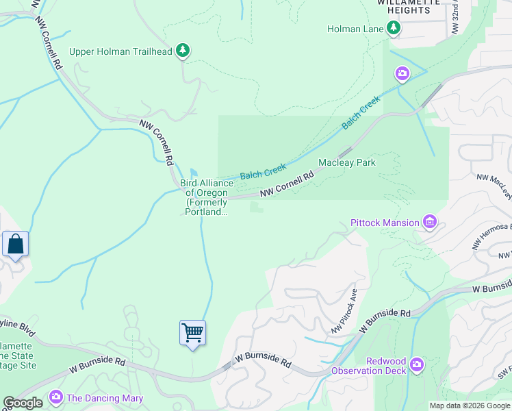 map of restaurants, bars, coffee shops, grocery stores, and more near 4300 Northwest Cornell Road in Portland