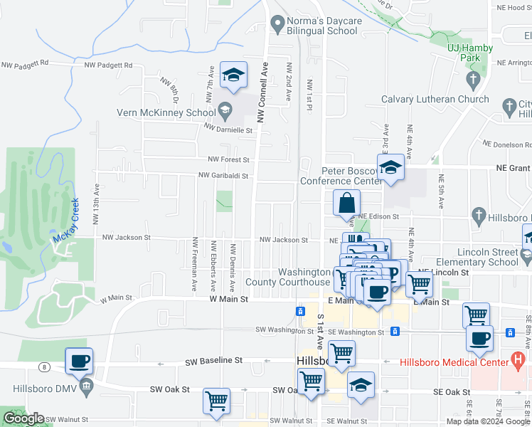 map of restaurants, bars, coffee shops, grocery stores, and more near 367 Northwest Bailey Avenue in Hillsboro