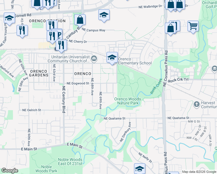 map of restaurants, bars, coffee shops, grocery stores, and more near 881 Northeast 70th Avenue in Hillsboro
