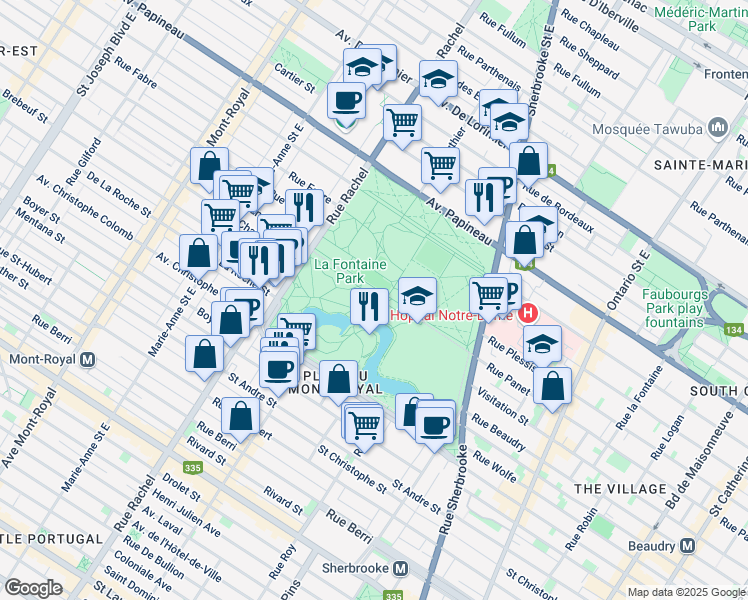 map of restaurants, bars, coffee shops, grocery stores, and more near 1619 Route 138 in Montréal